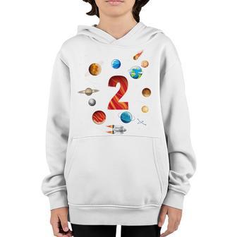 Kids Outer Space 2 Years Old 2Nd Birthday Boys Planets Astronaut Youth Hoodie - Thegiftio UK