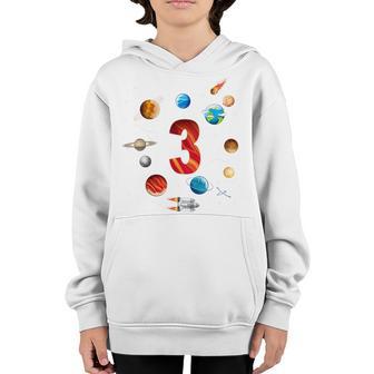 Kids Outer Space 3 Years Old 3Rd Birthday Boys Planets Astronaut Youth Hoodie - Thegiftio UK