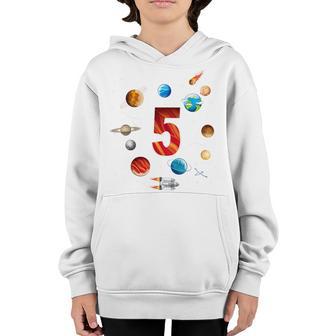 Kids Outer Space 5 Years Old 5Th Birthday Boys Planets Astronaut Youth Hoodie - Thegiftio UK