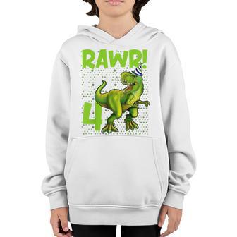 Kids Rawr Im 4 T Rex 4Th Birthday Gift Dinosaur 4 Year Old Boys Youth Hoodie - Thegiftio UK