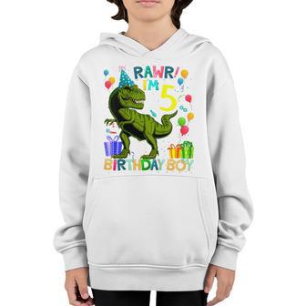 Kids Rawr Im 5 5Th Birthday Dinosaur T Rex Boys Gifts 5 Year Old Youth Hoodie - Thegiftio UK