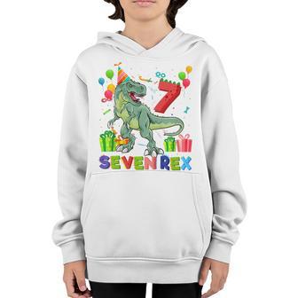 Kids Seven Rex 7Th Birthday Boy Seventh Dinosaur T Rex 7 Year Old Youth Hoodie - Thegiftio UK
