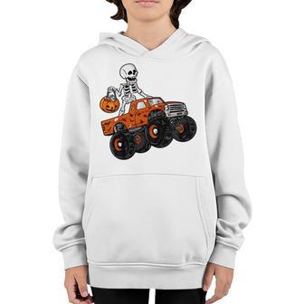 Kids Skeleton Riding Monster Truck Lazy Halloween Costume Pumpkin Youth Hoodie - Thegiftio UK