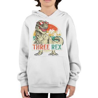 Kids Three Rex 3Rd Birthday Boy Dinosaur Awesome Since 2019 Youth Hoodie - Thegiftio UK
