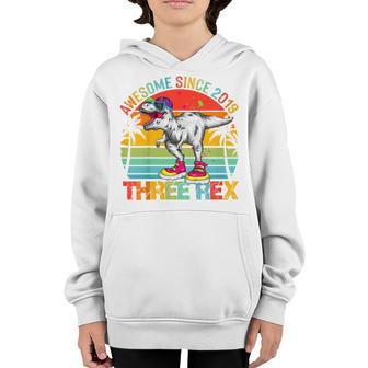 Kids Three Rex 3Rd Birthday Boy Third Dinosaur Awesome Since 2019 V3 Youth Hoodie - Thegiftio UK