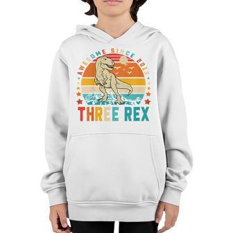 Kids Three Rex 3Rd Birthday Boy Third Dinosaur Awesome Since 2019 V4 Youth Hoodie - Thegiftio UK