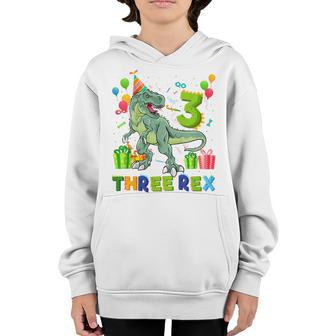 Kids Three Rex 3Rd Birthday Boy Third Dinosaur T Rex 3 Year Old Youth Hoodie - Thegiftio UK