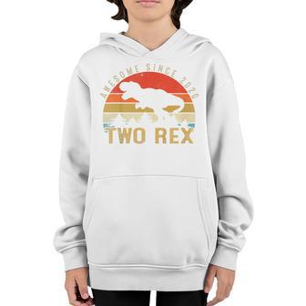 Kids Two Rex 2Nd Birthday Boys Second Dinosaur 2 Year Old Gift Youth Hoodie - Thegiftio UK