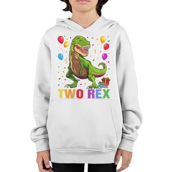 Kids Two Rex 2Nd Birthday Gift Second Dinosaur 2 Year Old Youth Hoodie - Thegiftio UK