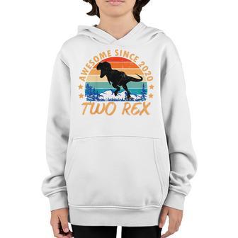 Kids Two Rex 2Nd Birthday Gifts Second Dinosaur 2 Year Old Retro Youth Hoodie - Thegiftio UK