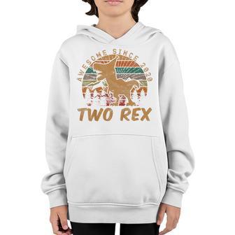 Kids Two Rex 2Nd Birthday Gifts Second Dinosaur 2 Year Old V2 Youth Hoodie - Thegiftio UK