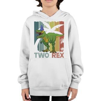 Kids Two Rex Vintage 2Nd Birthday Second Dinosaur 2 Year Old Youth Hoodie - Thegiftio UK