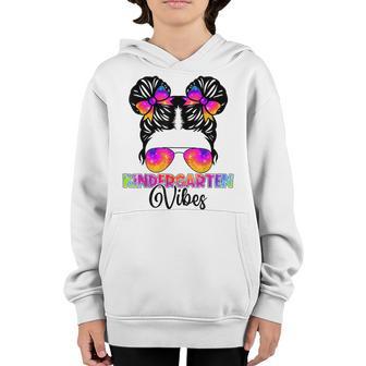 Kindergarten Vibes Messy Bun Girl Back To School First Day Youth Hoodie - Thegiftio UK
