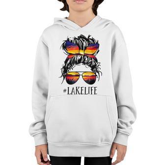 Lake Life Messy Bun Hair Girl Retro Lake Summer Youth Hoodie - Thegiftio UK