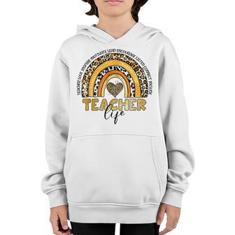 Leopard Rainbow Teacher Life Teaching Teacher Day Of School Youth Hoodie - Thegiftio UK