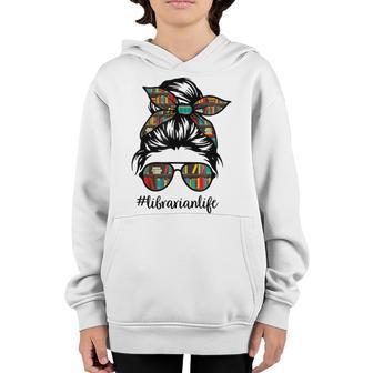 Librarian Teacher Messy Bun Life Book Library Back To School Youth Hoodie - Thegiftio UK