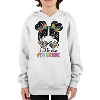 Little Miss 4Th Grade Messy Bun Leopard Back To School Youth Hoodie - Seseable
