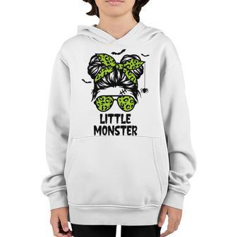 Little Monster For Girls Halloween Kid Youth Messy Bun Youth Hoodie - Thegiftio UK
