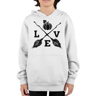 Love Halloween Costumes Funny Pumpkin Broom Gifts Women Girl Youth Hoodie - Thegiftio UK