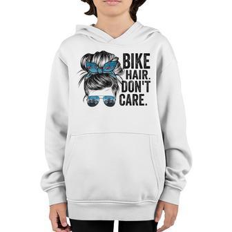 Messy Bun Girl Bike Hair Dont Care Youth Hoodie - Thegiftio UK