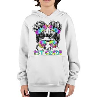 Messy Bun Hair Tie Dye Rainbow Kids Girls Hello First Grade Youth Hoodie - Seseable