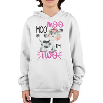 Moo Moo Im Two Funny Cow Birthday Girl Birthday Party Youth Hoodie - Thegiftio UK