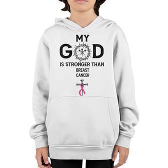 My God Is Stronger Than Breast Cancer Pink Ribbon Women Girl Youth Hoodie - Thegiftio UK
