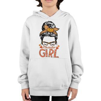 November Girl Messy Bun Happy Fall Holiday Halloween Costume Youth Hoodie - Thegiftio UK