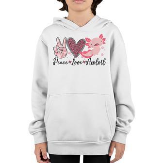 Peace Love Axolotl Heart Leopard Gift Kids Girls Nager Youth Hoodie - Thegiftio UK