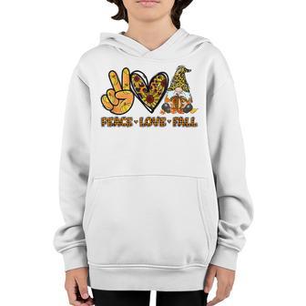 Peace Love Fall Funny Gnome Autumn Lover Pumpkins Halloween V2 Youth Hoodie - Thegiftio UK
