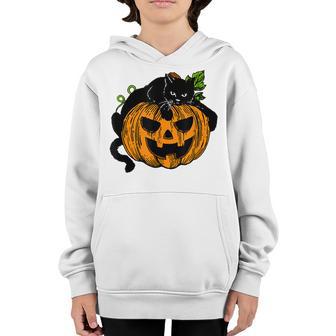 Pumpkin And Black Cat Girls Women Halloween Vintage Youth Hoodie - Thegiftio UK