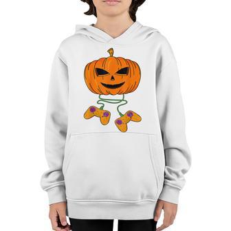 Pumpkin Video Game Controller Gamer Halloween Boys Girls Men V2 Youth Hoodie - Thegiftio UK