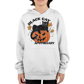 Retro Black Cat Apothecary And Pumpkin Halloween Vintage Youth Hoodie - Seseable