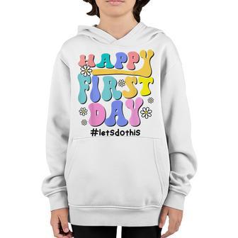Retro Groovy Happy First Day Let Do This Back To School Youth Hoodie - Thegiftio UK