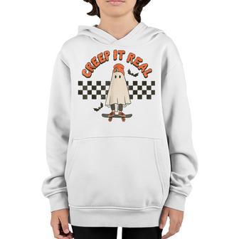 Retro Halloween Creep It Real Ghost Boy Fall Season Funny Youth Hoodie - Thegiftio UK