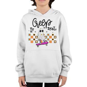 Retro Halloween Creep It Real Skateboard Ghost Halloween Youth Hoodie - Thegiftio UK