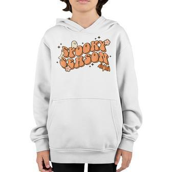Retro Spooky Season Boo Ghost Floral Spooky Vibes Halloween Youth Hoodie - Seseable