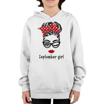 September Girl Hair Bun Eyelashes Red Lip Lady Birthday Youth Hoodie - Thegiftio UK