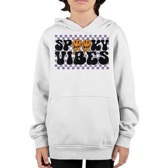 Spooky Vibes Groovy Scary Happy Face Halloween Youth Hoodie - Seseable