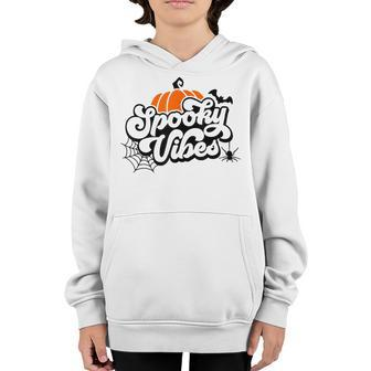Spooky Vibes Pumpkin And Spiderweb Halloween Leopard Youth Hoodie - Seseable