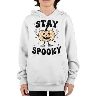 Stay Spooky Checkered Pumpkin Spooky Vibes Funny Halloween Youth Hoodie - Seseable
