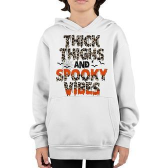 Thick Thighs And Spooky Vibes Leopard Halloween Costume Youth Hoodie - Seseable