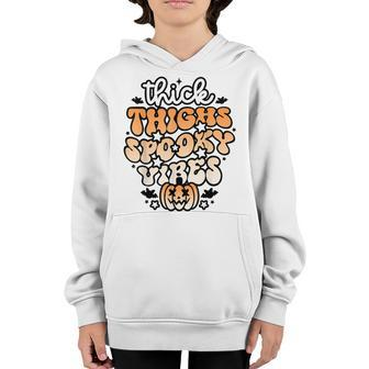 Thick Thighs Spooky Vibes Retro Groovy Halloween Spooky Youth Hoodie - Seseable