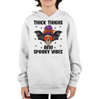 Thick Thights And Spooky Vibes Halloween Messy Bun Hair Youth Hoodie - Seseable