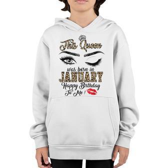 This Queen Was Born In January Leopard Birthday Women Girls Youth Hoodie - Thegiftio UK