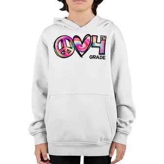 Tie-Dye Peace Love And 4Th Grade Girl Boy Kids Teacher Youth Hoodie - Thegiftio UK
