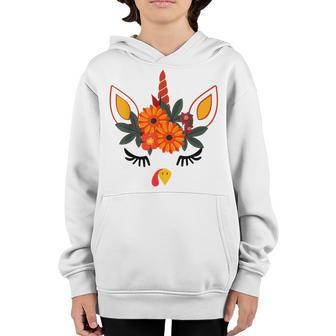Turkey Unicorn Face Flower Thanksgiving Pilgrim Girls Kids V3 Youth Hoodie - Thegiftio UK