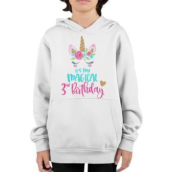 Unicorn 3Rd Birthday Party Girl 3 Years Old Youth Hoodie - Thegiftio UK