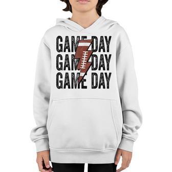 Vintage Game Day Football Lightning Bolt Funny Team Sport V2 Youth Hoodie - Thegiftio UK