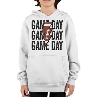 Vintage Game Day Football Lightning Bolt Funny Team Sport Youth Hoodie - Thegiftio UK
